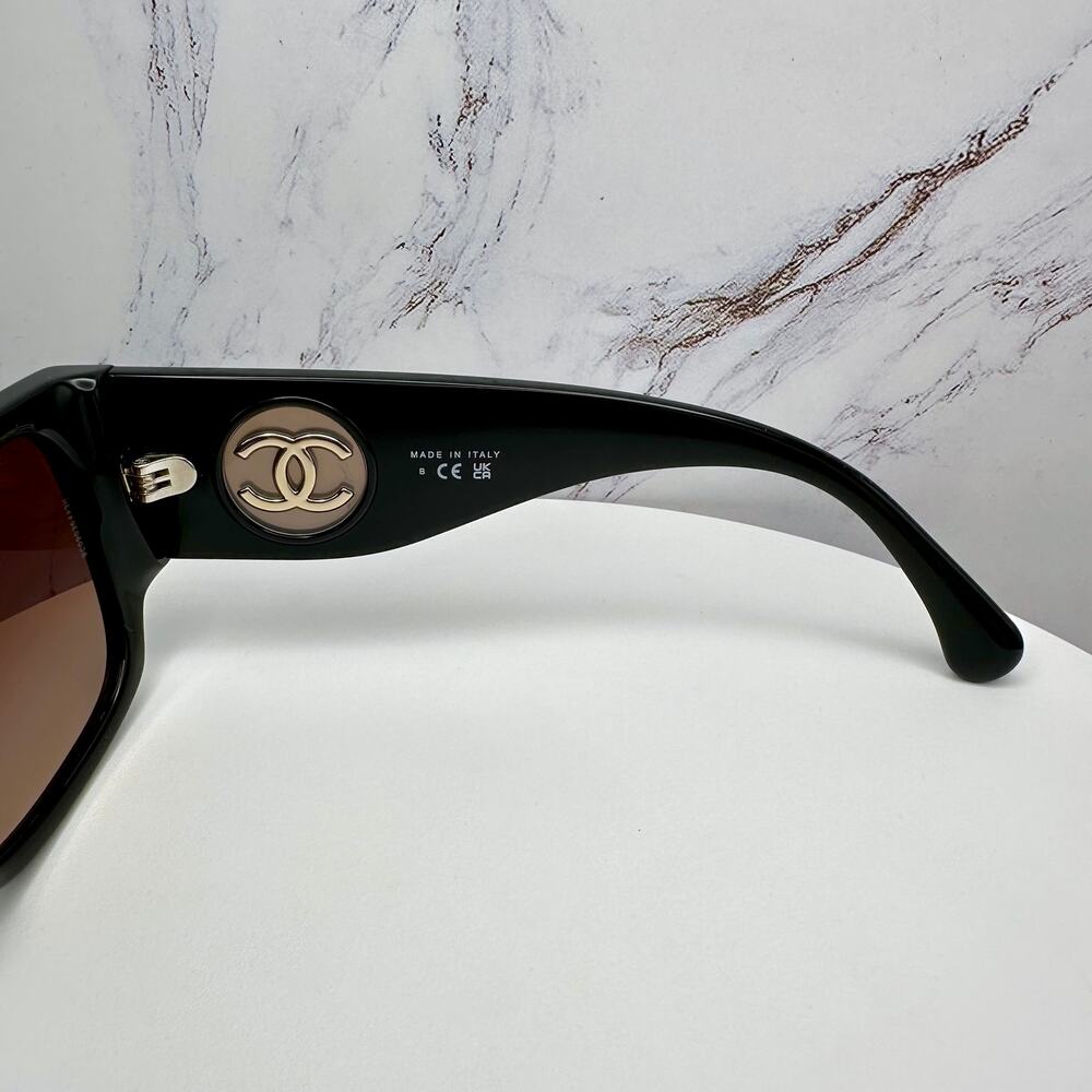 CHANEL Sunglasses Black Square Shield Gold CC Gradient Brown Lens - Picture 14 of 16